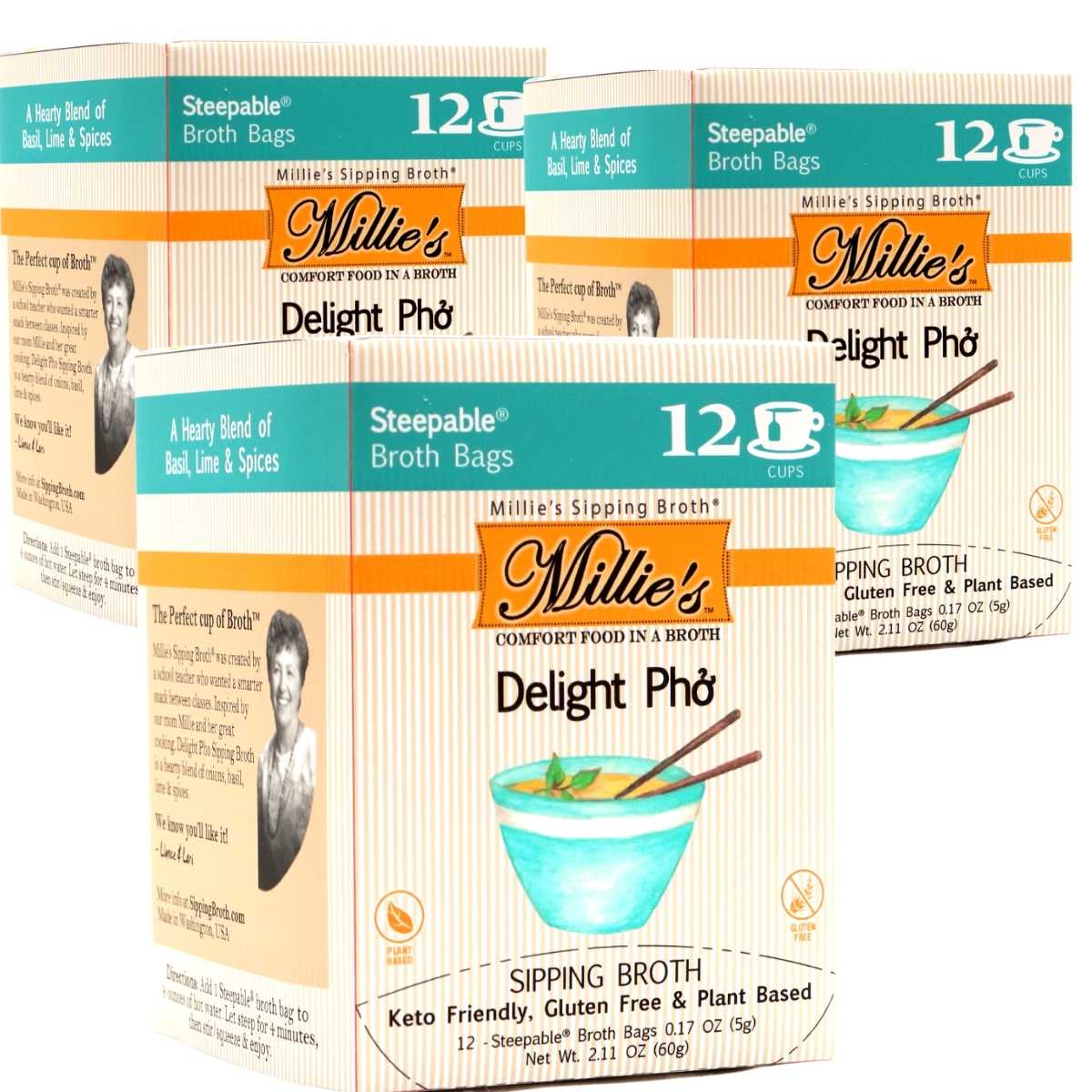 Millie's Delight Pho Sipping Broth  -3 Box Value Pack- 36 Servings