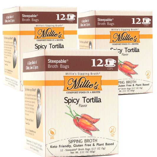 Millie's Spicy Tortilla Sipping Broth  -3 Box Value Pack- 36 Servings